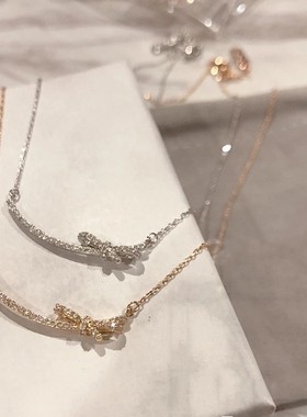 蝴蝶结项链气质小众满钻微笑吊坠