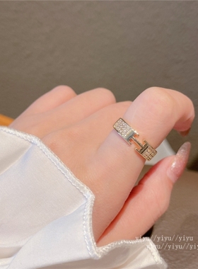 宏光男女微镶锆石韩版H字母戒指