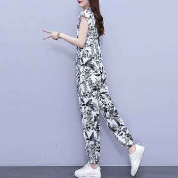 ຄົນອັບເດດ: buckle ink painting print casual retro two-piece set 2024 summer new fat mm high-end suit for women