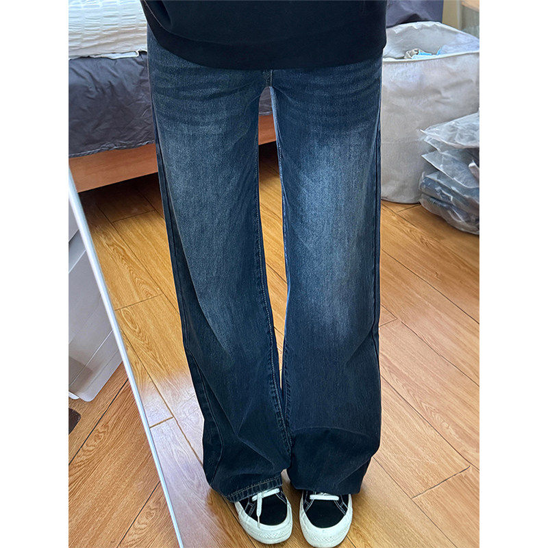 深蓝色微喇牛仔裤女秋冬加绒胖妹妹mm梨型身材高腰宽松显瘦直筒裤,淘宝优惠券,粉丝福利购,淘宝优惠卷