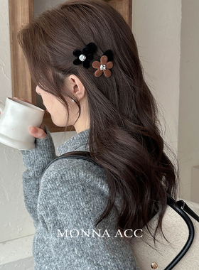 E3920 甜美可爱黑色五瓣花朵发夹2024新款精致刘海夹碎发边夹女