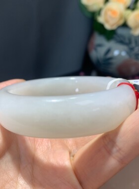 天然和田玉白玉55mm手镯宽版轮胎镯带证书425号