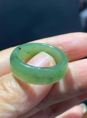 天然和田玉碧玉粉绿指环戒指港码20带证书330号