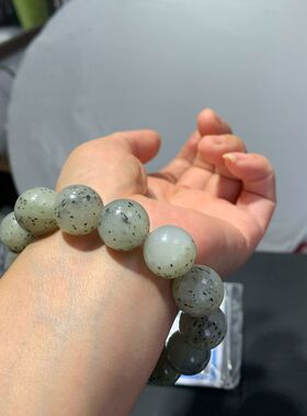 244号新疆和田玉青花子料16mm手串手链带证书男士父亲节礼物