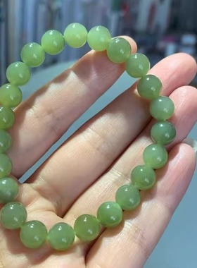 237新款上市黄玉号新疆和田玉若羌黄口偏绿色手链手串卡8mm带证书