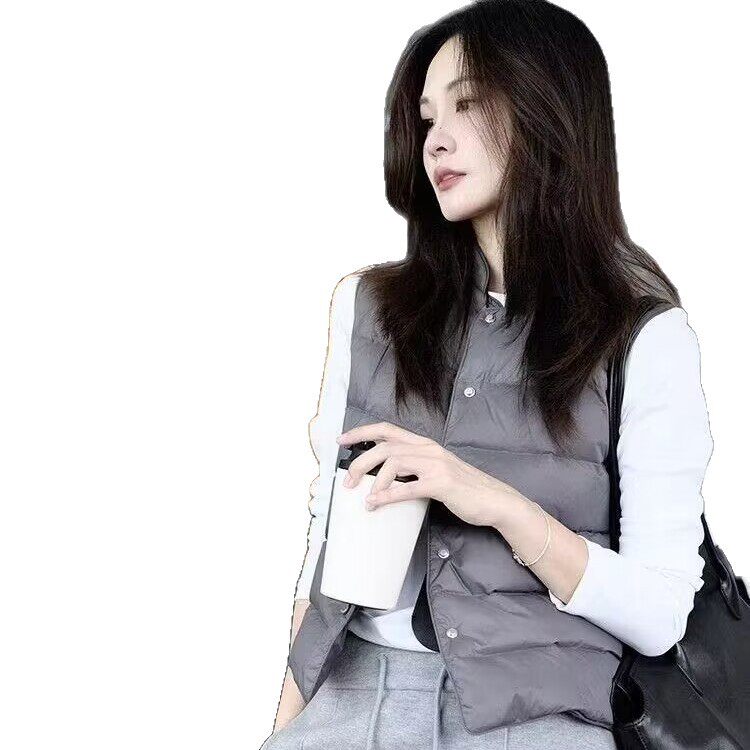 Thin stand-up collar short down vest for women 2026 new autumn and winter sleeveless thermal vest white duck down vest trendy