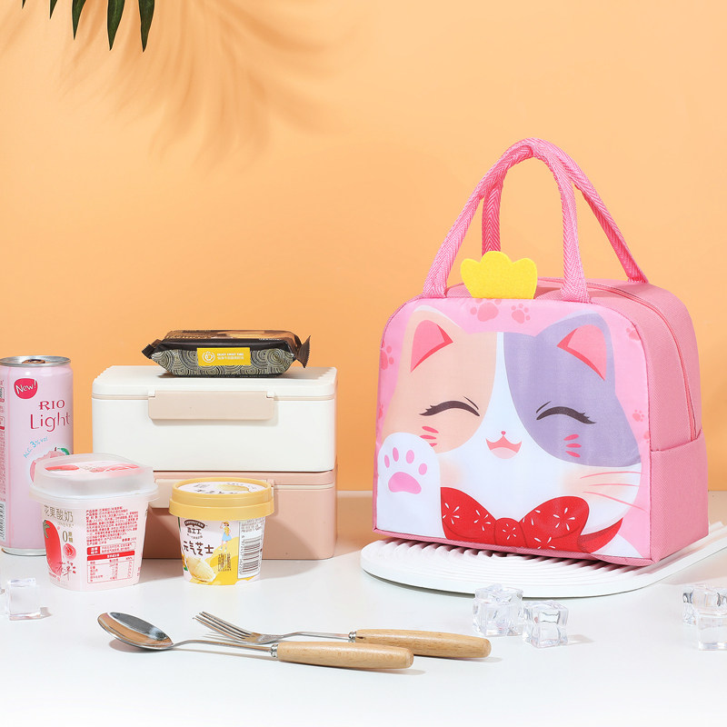 可爱财神猫卡通便当包儿童学生手提带饭保温包饭盒袋铝箔层保鲜袋,淘宝优惠券,粉丝福利购,淘宝优惠卷