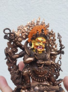 尼泊尔工艺藏传纯铜六臂玛哈嘎啦大黑天财神护法手工开脸供奉摆件