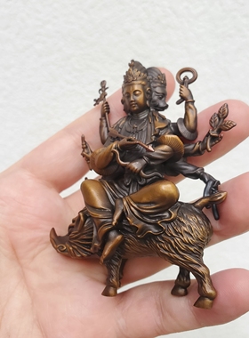 尼泊尔工艺纯铜摩利支天四臂象神象佛像摆件藏传家居供奉实心随身