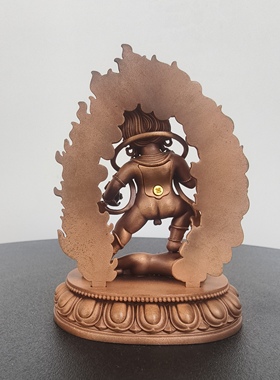 尼泊尔工艺藏传紫铜黑财神红财神五路像摆件寺庙佛堂供奉供具三寸