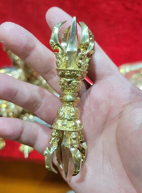 尼泊尔工艺藏传纯铜大元愤怒五股金刚杵忿怒莲师降魔杵手把件摆件