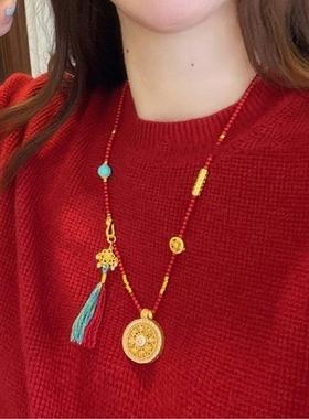 小众手工古法沙金时来运转八宝转经轮罗盘项链高品质