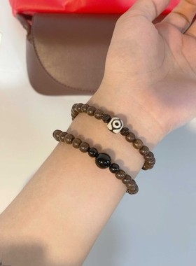 正宗金丝檀手串佛珠沉水老料檀香木乌木质佛珠双圈天珠文玩手链女