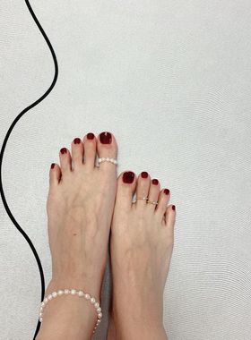 朴拙感巴洛克螺纹老珍珠脚戒指ins小众设计银珠弹力脚趾环