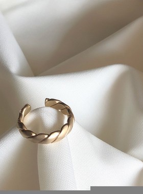 韩国东大门戒指女 复古简约气质百搭麻花金属开口指环戒子 冷淡风