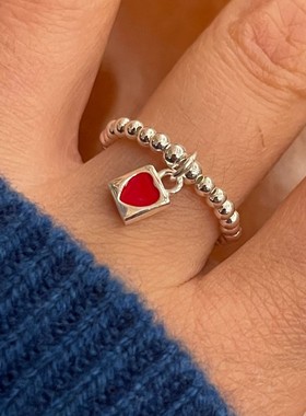 s925纯银戒指爱心弹力调节松紧