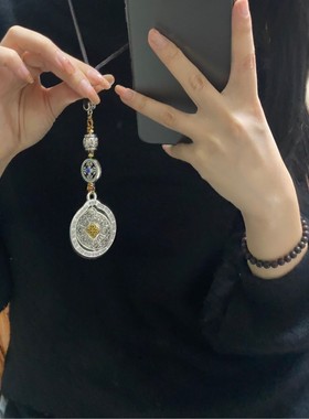 小红书同款唐卡十二生肖九宫八卦牌转动藏银九宫腰牌项链款毛衣链