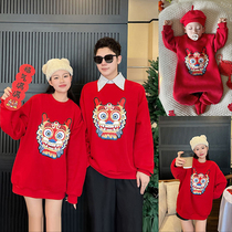 Red Chinese New Year uniforms Stuffed Clothing with a 3-mouth Four-mouth Autumn Winter Baby Dragon Year Mother And Daughter Bottletide