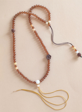 焦糖蜜意天然冰润糖料玉髓串珠项链 香牌玉佛牌DIY配饰半成品挂绳