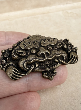 黄铜藏式支巴扎神兽利马铜西藏护法神古朴雕刻兽面吊坠随身挂件