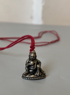 迷你白铜黑财神挂件藏式托甲财神随身小佛像手串项链佛珠配饰吊坠