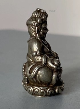 白铜藏式黄财神小铜像摆件实心纯铜袖珍密宗佛像口袋佛仿古小铜器