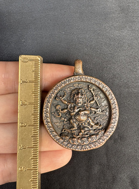 利马铜藏六臂玛哈嘎拉大威德紫铜佛牌财宝天王挂件莲花生大师吊坠