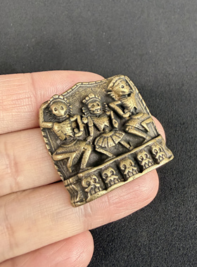 藏式复古风格黄铜托甲尸陀林主牌吊坠项链挂件 西藏随身文玩配饰