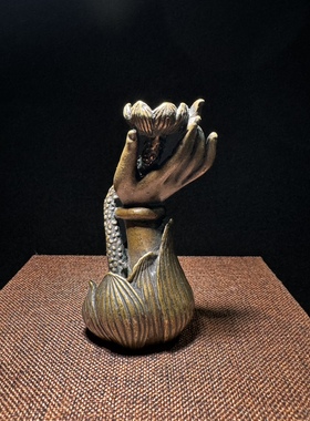 观音荷花佛手桌面香架子纯铜意境