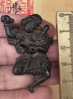 复古藏传玄铁古朴金刚亥母佛像项链吊坠民族风寒铁文玩天铁挂件