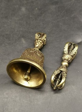 藏式尼泊尔五股金刚铃杵响铜仿旧铃铛摆件密宗手摇铃迷你款式一套