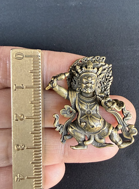 尼泊尔藏传复古密宗护法黄铜金刚手菩萨佛像吊坠随身口袋佛挂件
