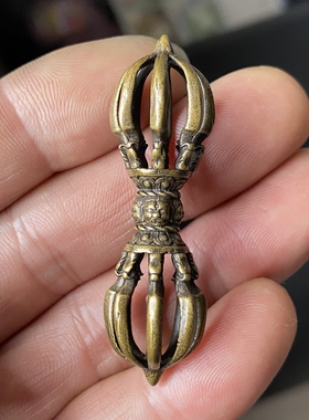 西藏利马铜文玩藏式黄铜九股金刚杵法器挂件吊坠随身密宗摩羯杵