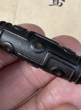 寒铁九眼天珠黑漆古包浆藏式天铁文玩配件diy锁骨链吊坠配串隔珠