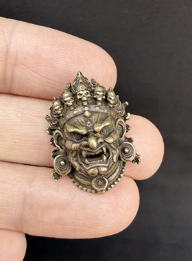 小号藏式黄铜大黑天头像挂件吊坠文玩随身玛哈噶拉头像民族风配饰