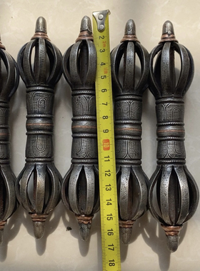 复古藏传寒铁手工錾刻密宗法器五股金刚降魔杵撅九股金刚杵佛摆件