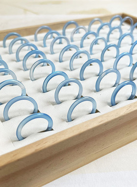 素圈戒指女 天然冰种蓝玉髓戒指戒圈 男士小众设计闭口简约轻奢款