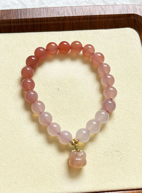 {柿柿如意}天然玛瑙手串文玩蜜桃嫩粉色盐源手链可爱温柔女生礼物