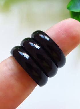 纯天然黑玛瑙玉髓男女款尾戒