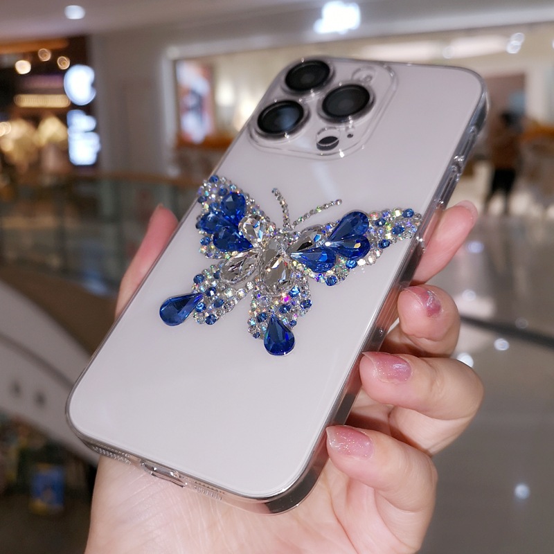 自带镜头膜适用于iPhone17pro max苹果16pro手机壳Air高级感奢华水钻蝴蝶透明15plus保护套14全包12防摔13女 - 图2