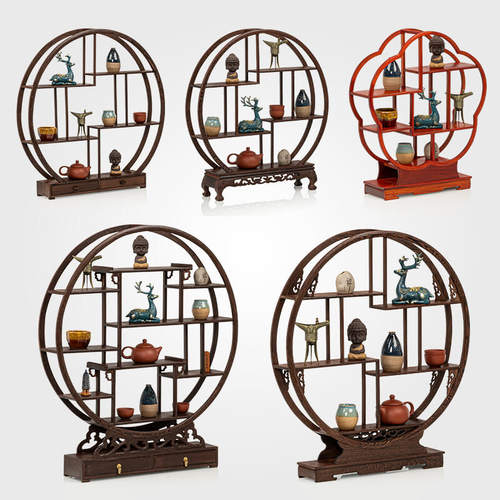 实木桌面小博古架中式多宝阁茶具杯垫紫砂壶摆件展示架放置古玩 - 图0