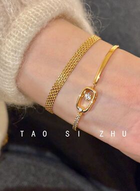 vintage中古编织金色银色表带手链女复古轻奢高级感手饰不掉色