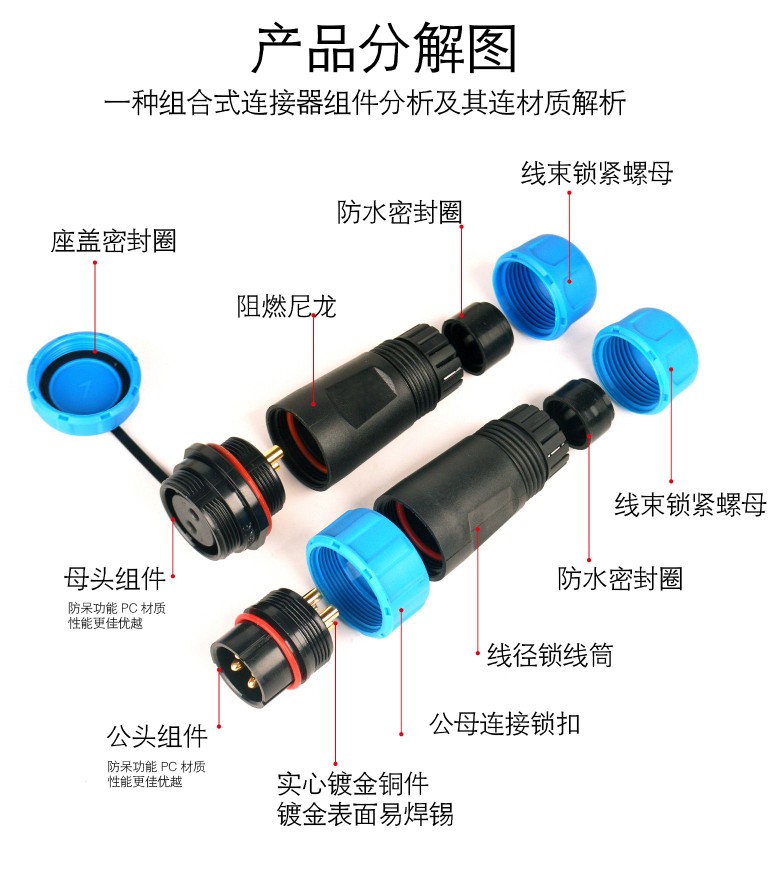 防水航空插头WM/SP13-2芯3芯4芯5芯6芯7芯9芯对接接头电线连接器