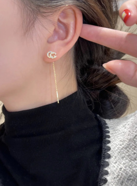 小众高级感微镶锆石双字母流苏耳线耳环精致轻奢简约个性百搭耳饰