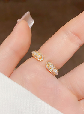 微镶珍珠戒指女开口冷淡时尚气质食指指环简约网红个性开口戒配饰