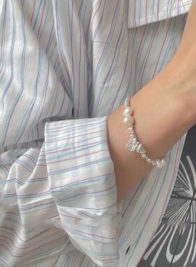 碎银子金属爱心笑脸淡水珍珠手链女小众复古个性简约百搭气质手饰