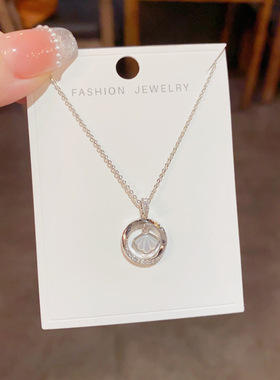 韩式气质百搭锆石圆形扇形项链女时尚创意扇形灵动锁骨链配饰