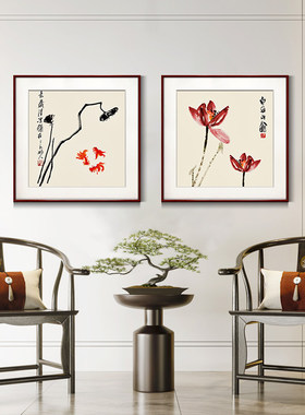 齐白石装饰画国画新中式客厅背景墙面挂画卧室饭厅餐厅水墨虾壁画