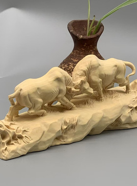 大叶黄杨木雕刻斗牛款摆件摆饰规格150×60×35家居文玩装饰厂家