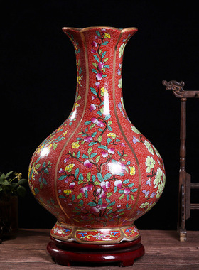 景德镇陶瓷花瓶荷花口花卉珐琅彩中式家居摆件青花瓷商务礼品